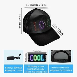 LED Cap with Programmable App Control and Editable Colorful LED Hat